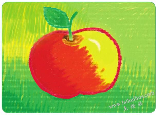 圆圆的红苹果油棒画