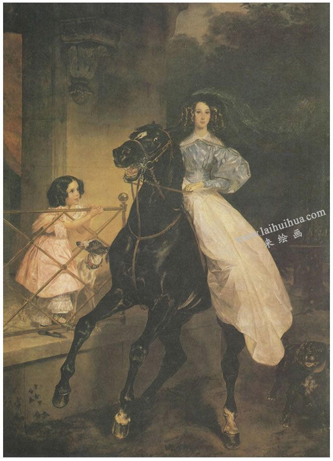 勃留洛夫《骑马的女子》名画高清大图