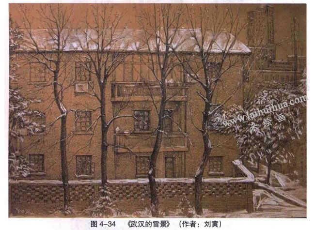 《武汉的雪景》风景素描作品