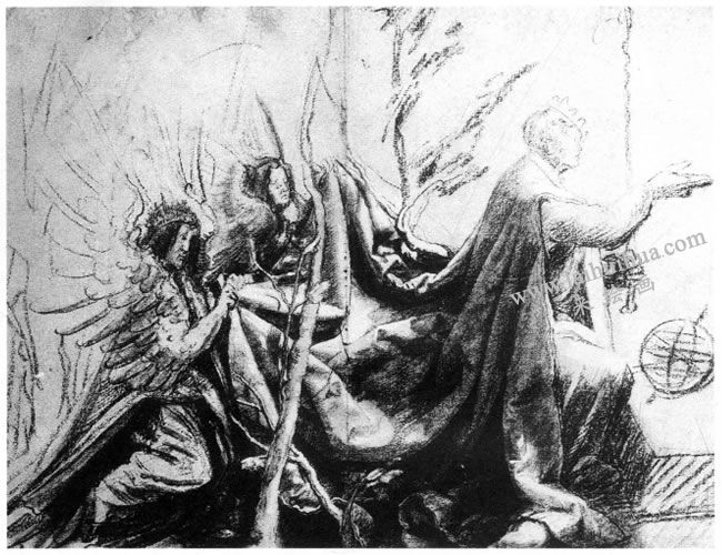 格伦奈华特《戴王冠的基督》素描高清大图