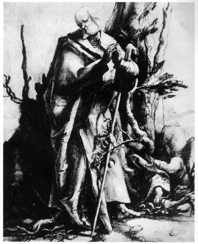 格伦奈华特《森林中的圣者》素描高清大图