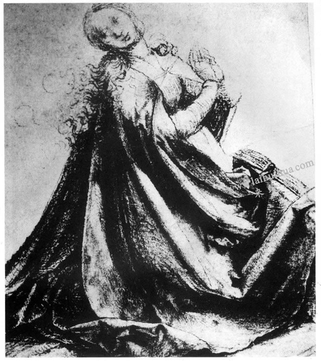 格伦奈华特《受胎告知》的玛利亚素描作品高清大图