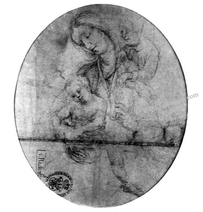 格伦奈华特《有约翰的圣母子》素描作品高清大图