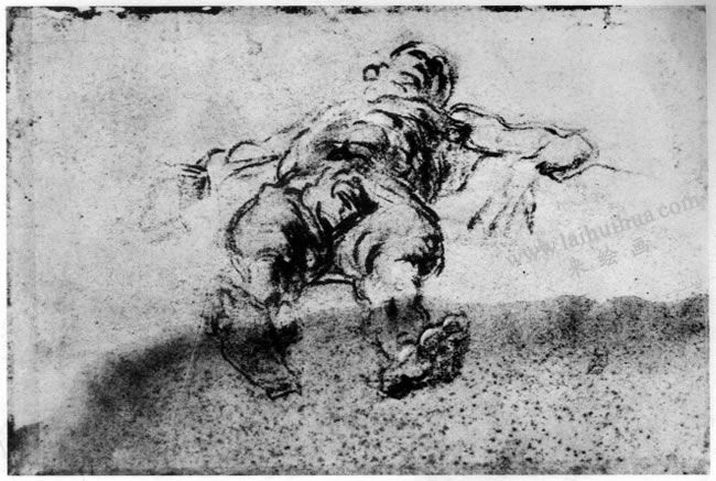 丁托雷托《竖卧的男子的习作》素描作品高清大图