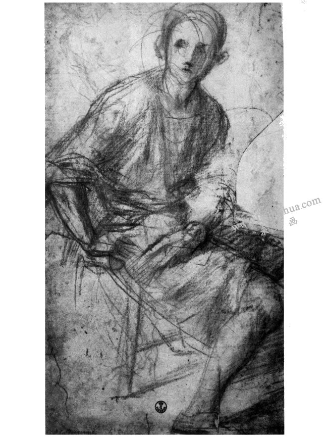 蓬托莫《少年坐像》素描高清大图