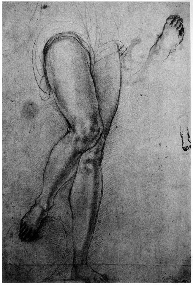 蓬托莫《为大天使米卡埃尔的脚作的习作》素描作品高清大图