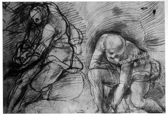 蓬托莫《男子坐像》素描作品高清大图