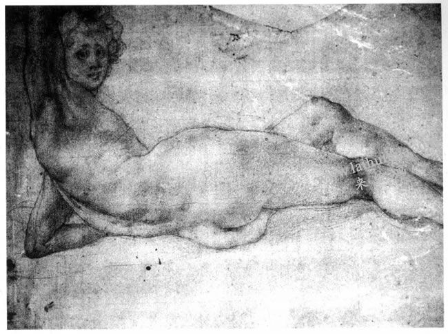 蓬托莫《裸体卧像》素描作品高清大图