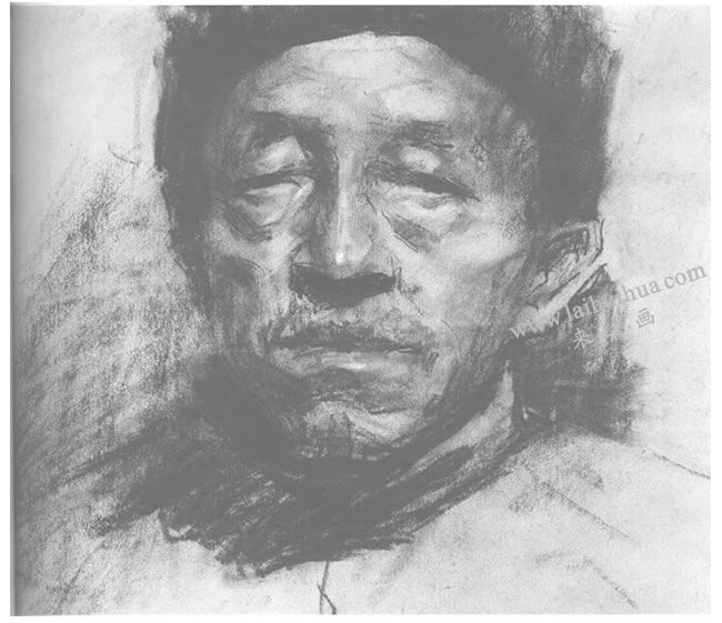 戎国辉《老人肖像》素描（局部）高清大图
