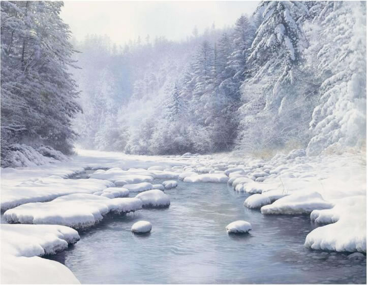 黄有维《库尔德宁的初雪》水彩画作品