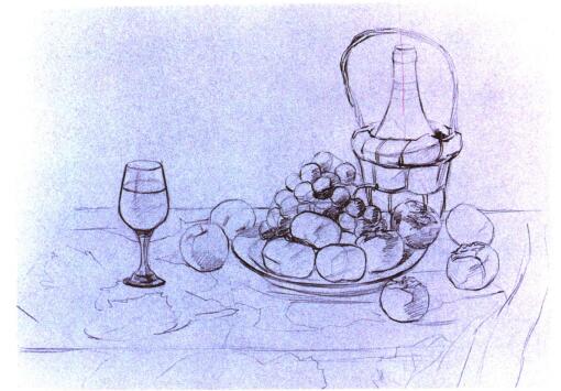 《葡萄酒与果实》水粉画画法步骤01