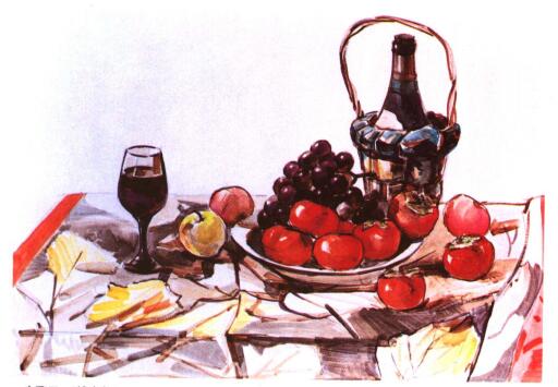 《葡萄酒与果实》水粉画画法步骤03