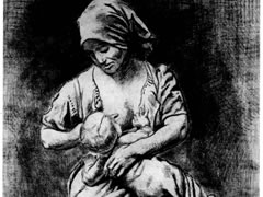 梵高《给孩子喂奶的法国农妇》经典素描作品
