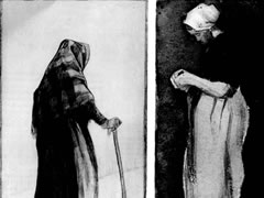 梵高《主拐杖的老妇》经典素描作品大图
