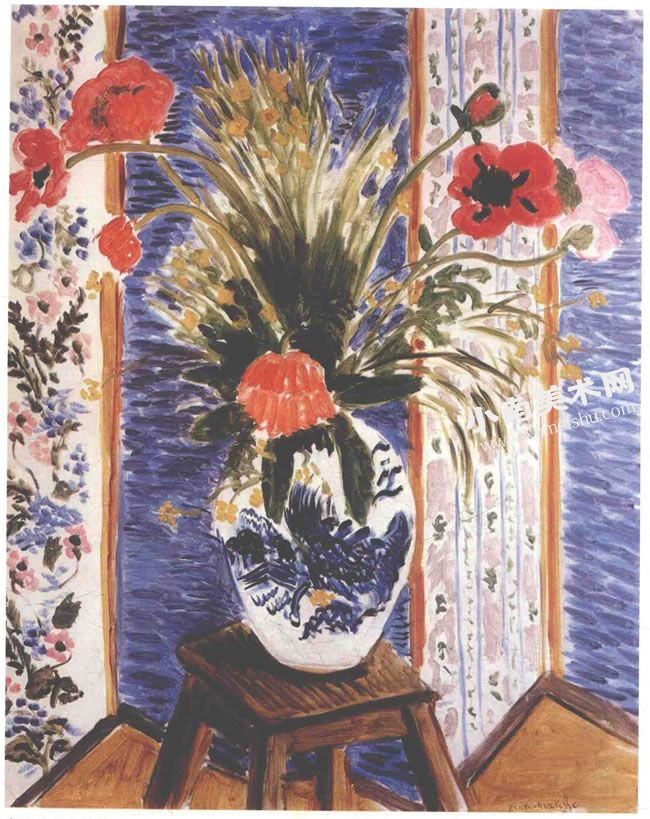 亨利•马蒂斯《中国花瓶中的花》静物油画作品高清大图