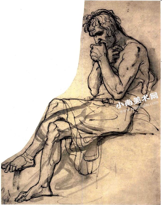 泰奥多尔•籍里柯《坐着的乌格里诺》素描作品高清大图