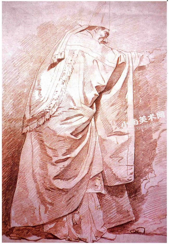 弗拉戈纳尔《站立的主教》素描作品高清大图