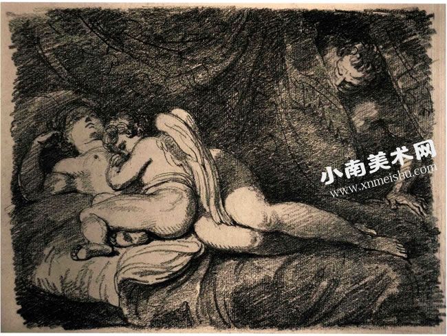 弗拉戈纳尔《睡觉的维纳斯》素描作品高清大图