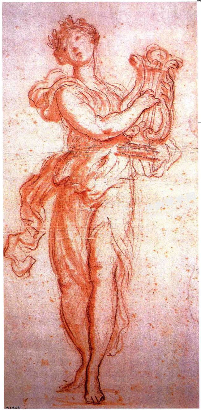 弗拉戈纳尔《弹琴的女子》素描作品高清大图