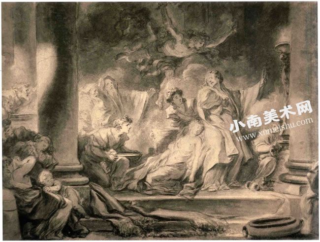 弗拉戈纳尔《基督的献身》素描作品高清大图