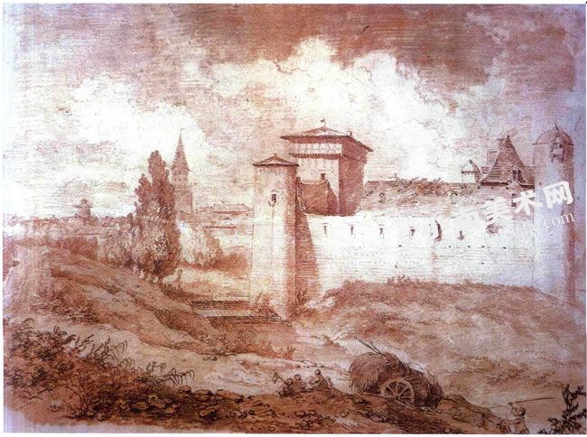 弗拉戈纳尔《城堡的风景》素描作品高清大图