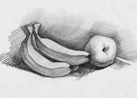 素描香蕉和苹果