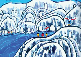 雪景儿童水彩画图集欣赏