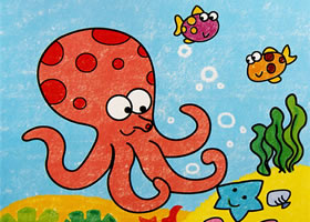 大章鱼儿童油棒画