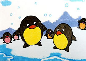 漂亮的企鹅儿童油棒画