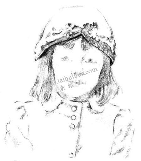 素描戴帽子的小女孩画法步骤 四