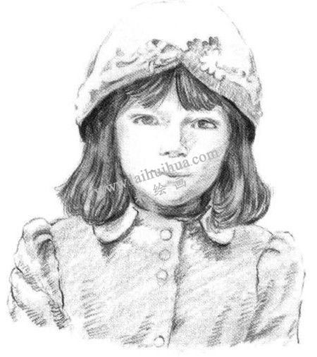 素描戴帽子的小女孩画法步骤 八
