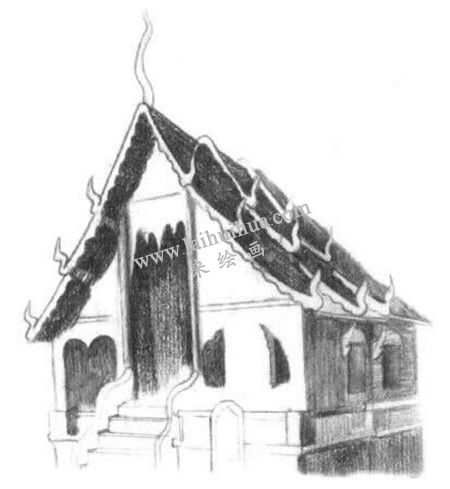 寺庙的素描绘画方法步骤 三