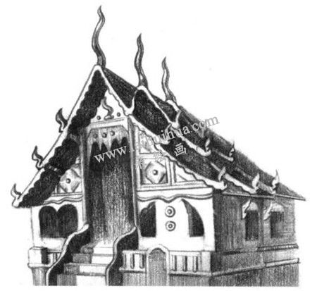 寺庙的素描绘画方法步骤 六