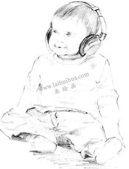 素描戴耳机的小男孩画法步骤 四