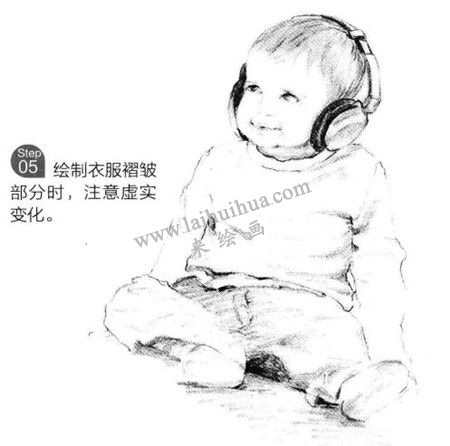 素描戴耳机的小男孩画法步骤 五