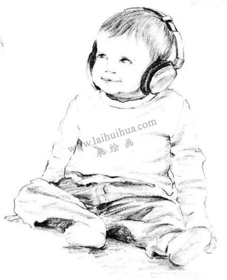 素描戴耳机的小男孩画法步骤 六