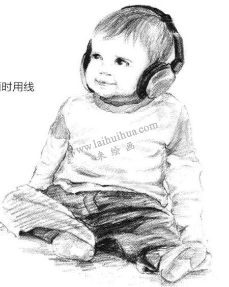 素描戴耳机的小男孩画法步骤 七