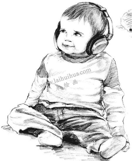素描戴耳机的小男孩画法步骤 八