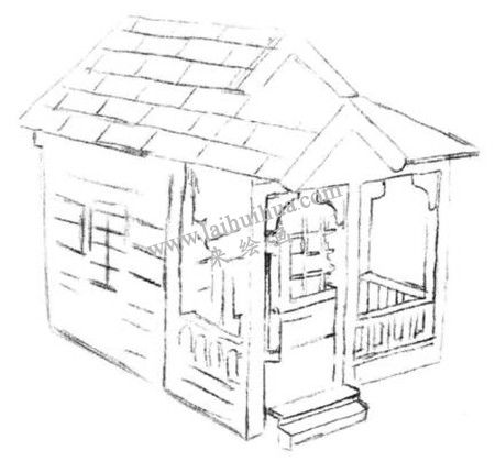 小木屋的素描绘画方法步骤 一