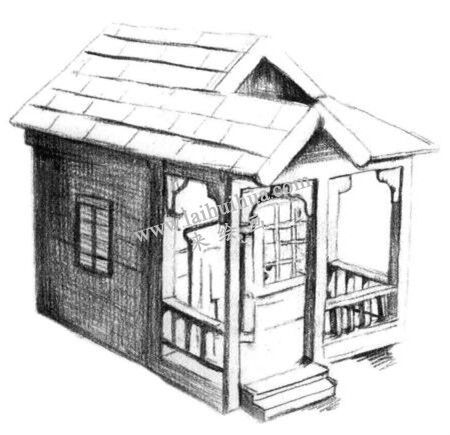 小木屋的素描绘画方法步骤 二