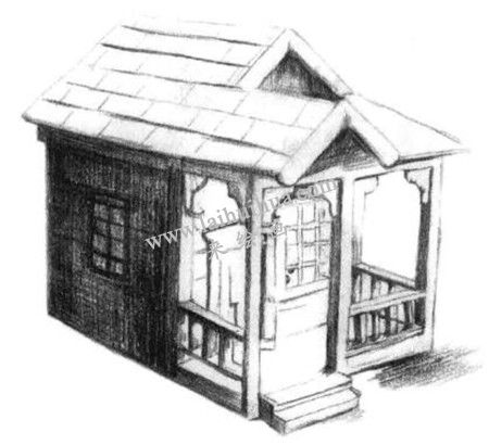 小木屋的素描绘画方法步骤 三