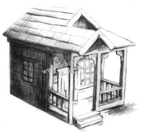 小木屋的素描绘画方法步骤 四