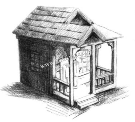 小木屋的素描绘画方法步骤 五