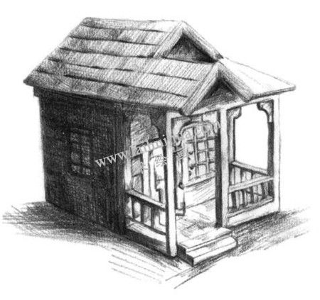 小木屋的素描绘画方法步骤 六