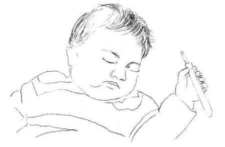 酣睡的婴儿素描绘画方法步骤 一