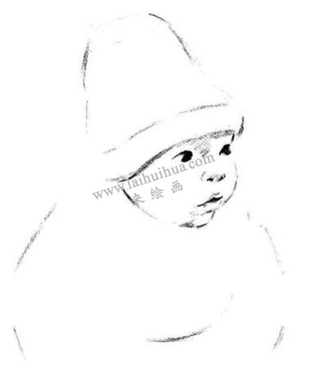 带圣诞帽的婴儿素描画法步骤 三