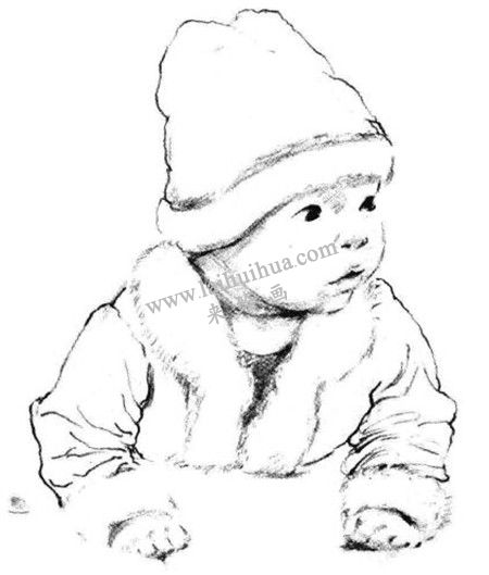 带圣诞帽的婴儿素描画法步骤 七