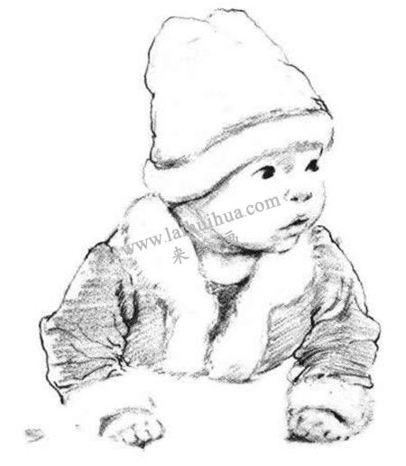 带圣诞帽的婴儿素描画法步骤 八