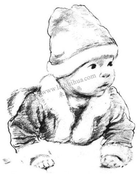 带圣诞帽的婴儿素描画法步骤 九