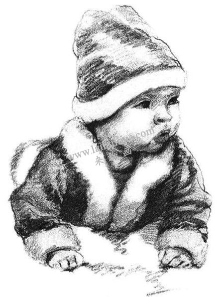 带圣诞帽的婴儿素描画法步骤 十